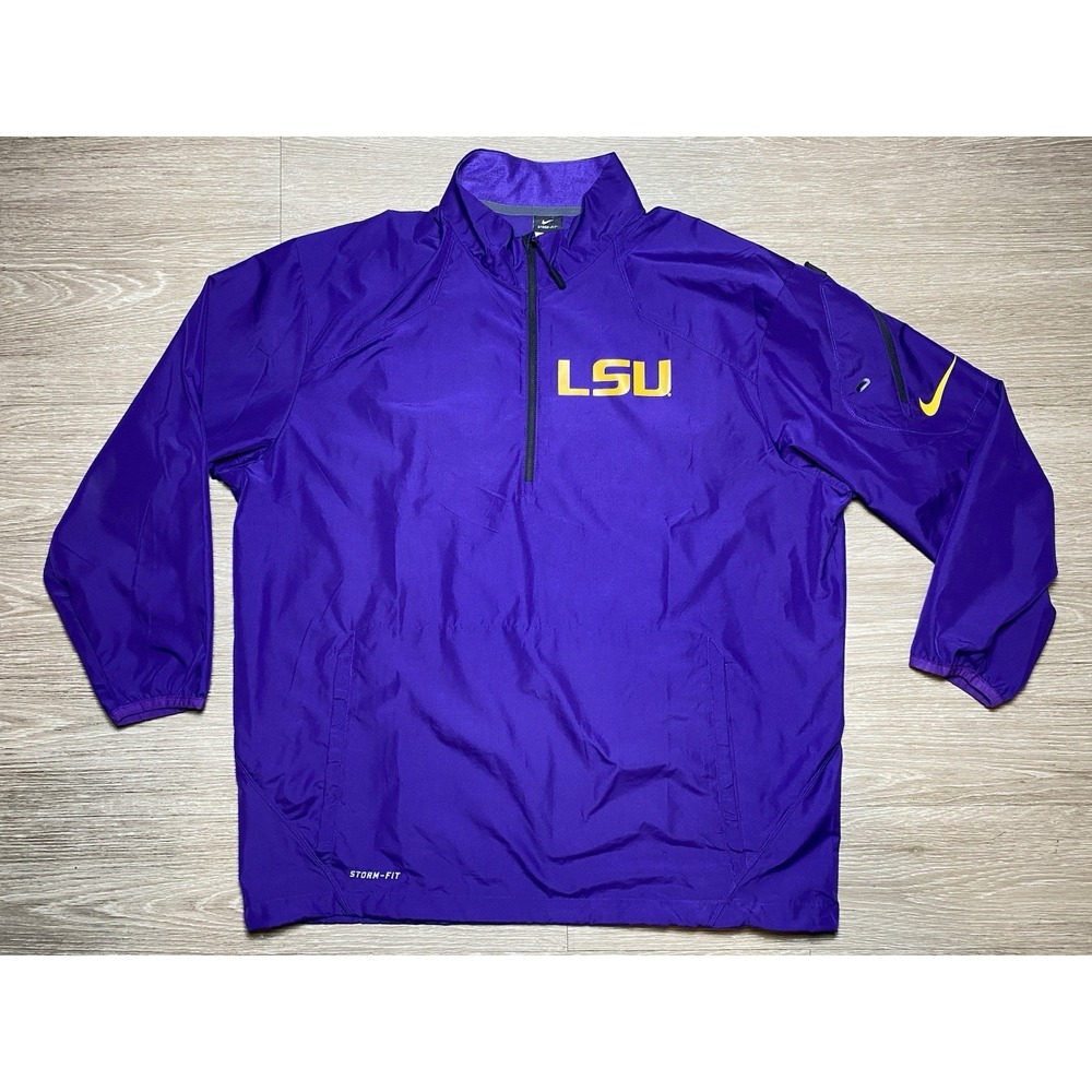 Men's LARGE Nike LSU Tigers Team Issued Jacket Pullover Dri-Fit Storm-Fit Purple